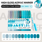 GuangNa 12 Colors/box Direct Liquid Hardhead High-gloss Acrylic Marker, for Student Notebook Writing, DIY Painting Graffiti