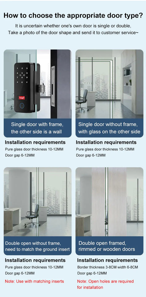 Bluetooth Electronic Glass LOCK Fingerprint Recognition Smart Lock Tuya APP Rfid Card Biometric Unlock for Glass Door Lock