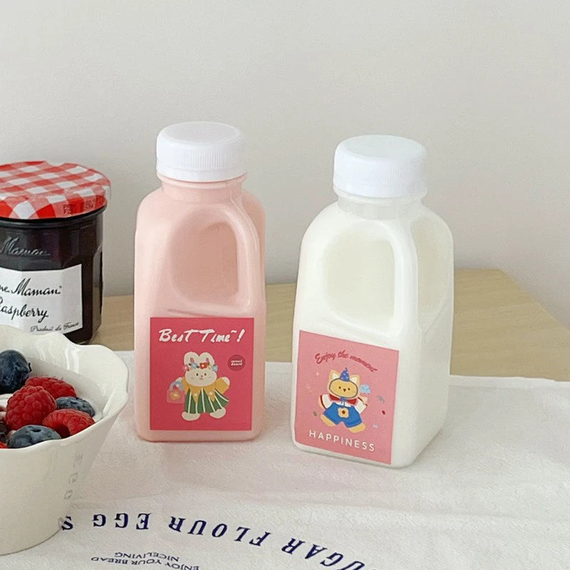 1PC Transparent Kids Water Bottle Plastic Juice Bottle PET Milk Beverage Bottle With Lid Camping Hiking Drinkware