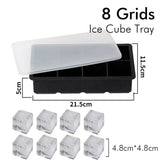 Ice Cube Tray Silicone Ice Ball Freezer Mold Square Ice Cube Maker with Lid 4/6/8 Grids for Whiskey Cocktail Coffee Accessories