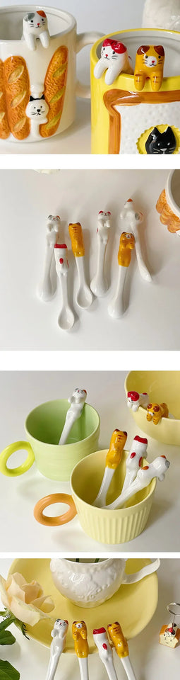 Ins Ceramic Coffee Mug Hanging Ear Mixing Scoop Ice Cream Dessert Scoop Hand-painted Three-dimensional Cat Hanging Scoop