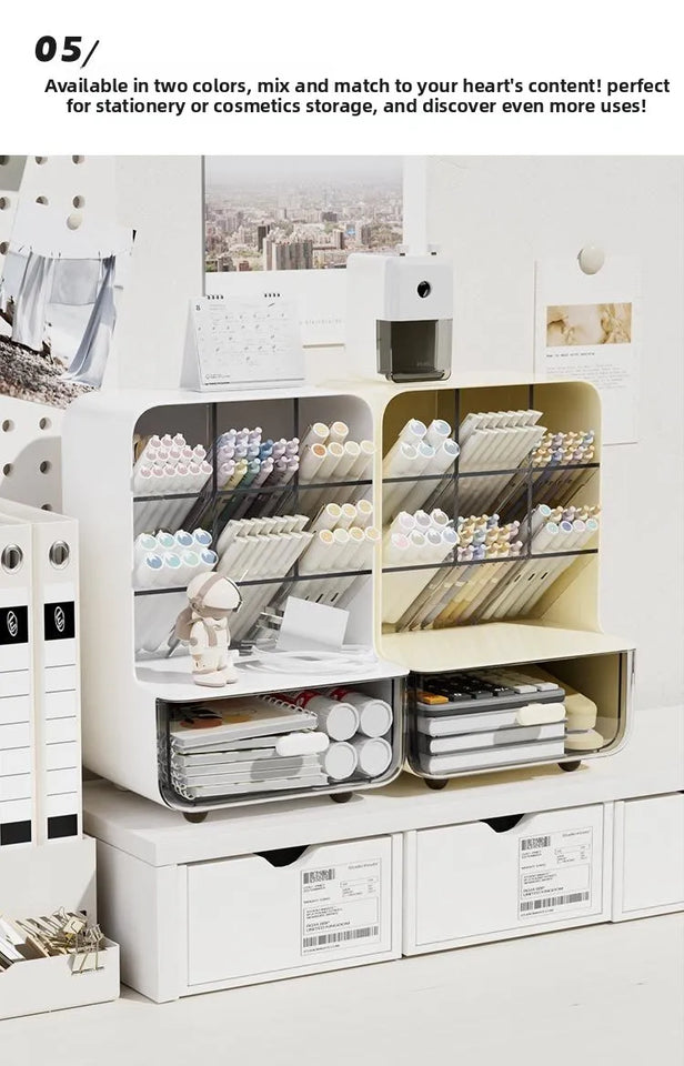 Angle Insertion Desk Pen Holder, Desktop Storage Box for Office Supplies & Cosmetics, Multifunctional Organizer Rack