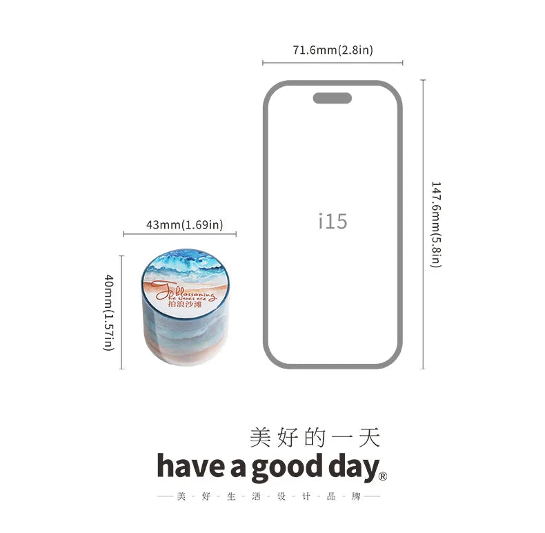 Mr. Paper, 200cm/roll, Wave Themed Material Tape, Decorative Collage Scrapbook, Photo Frame, Phone Case, Notebook, Water Cup