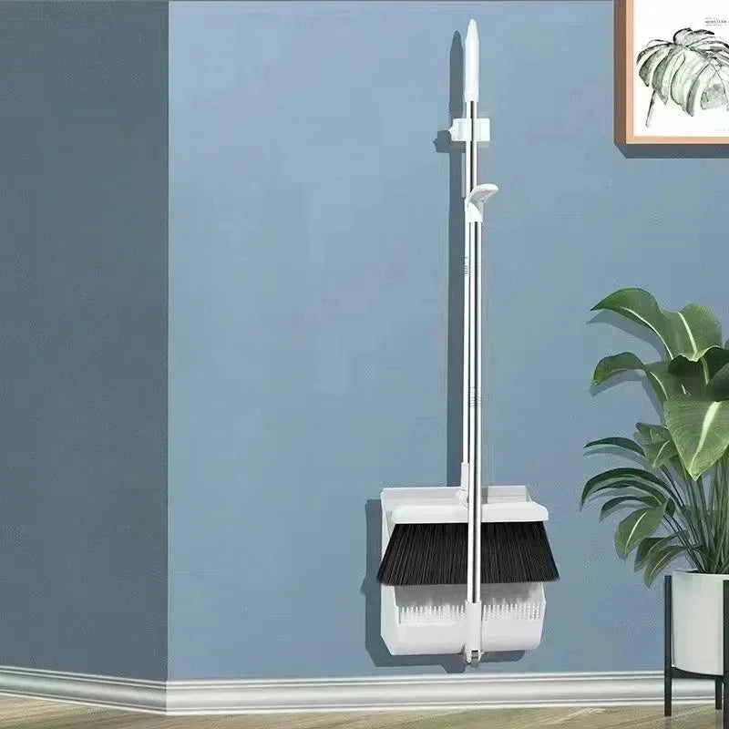 Foldable Broom and Dustpan Set, Compact Wall Mountable with Extra Stiff Bristles for Easy Storage & Cleaning