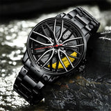 New Top Men Stainless Steel Watches Mens Car Wheel Hub Leather Quartz Watch For Male Military Sport Watch Relogio Masculino Hot