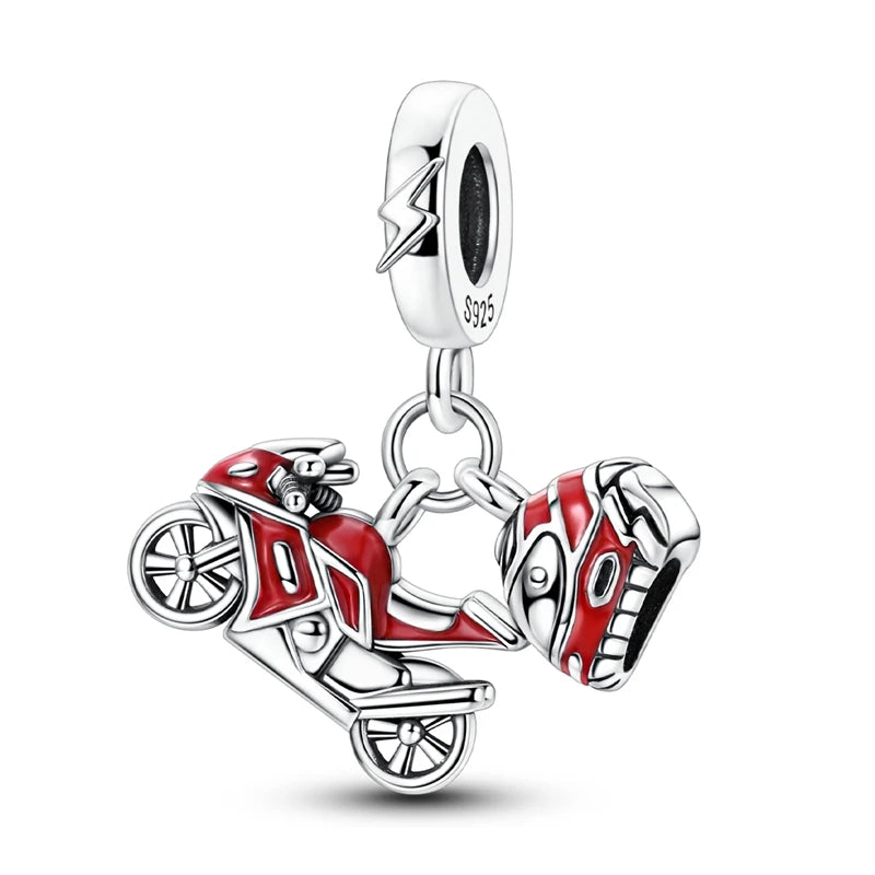 Red Series 925 Sterling Silver Koi Firecracker Dragon Heart Mushroom Coffee Machine Charm Fit DIY Bracelet Necklace Niche Gifts