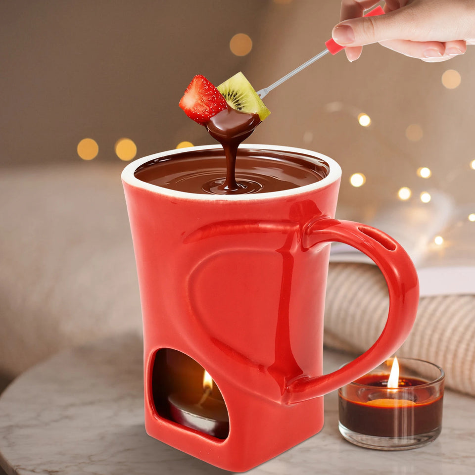 150ML Chocolate Fondue Cup European Candle Cup Ceramic Mug Heating Food Cheese Butter Coffee Mug With Fork Home Party Supplies