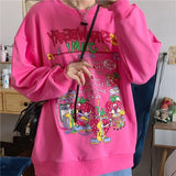 Harajuku Retro Top Strawberry Print Sweatshirt  Women Loose Streetwear Sweatshirts American  Oversized Pullovers