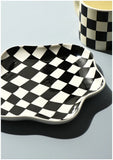 Ceramic Tray Checkerboard Jewelry Storage Plate Ring Earing Dessert Plate Home Decoration Retro Desk Organizer Kitchen Tableware