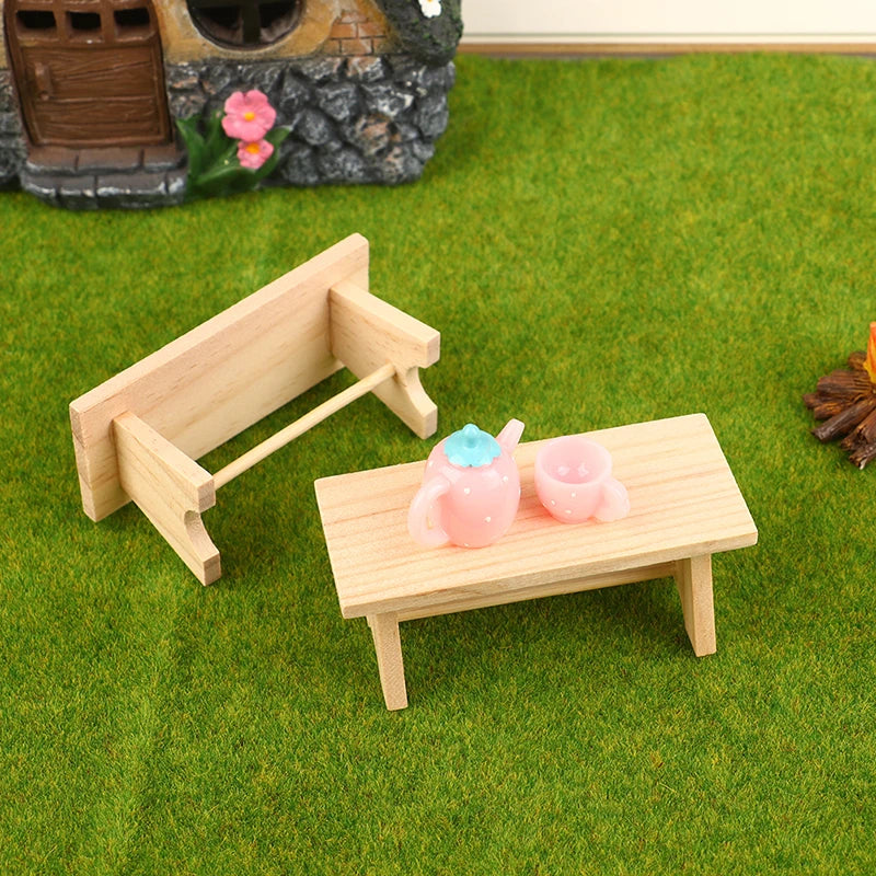 Doll House Mini Wooden Coffee Table Wood Simulation Teatable Coffee Table Living Room Toy Doll House Accessories Mini Dollhouse