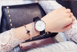 1 Set Women Leather Watches Minimalist Style 6.9mm Ultra Thin Dial Black Gift Box Adjuster Spare Strap Women's Dress Wristwatch