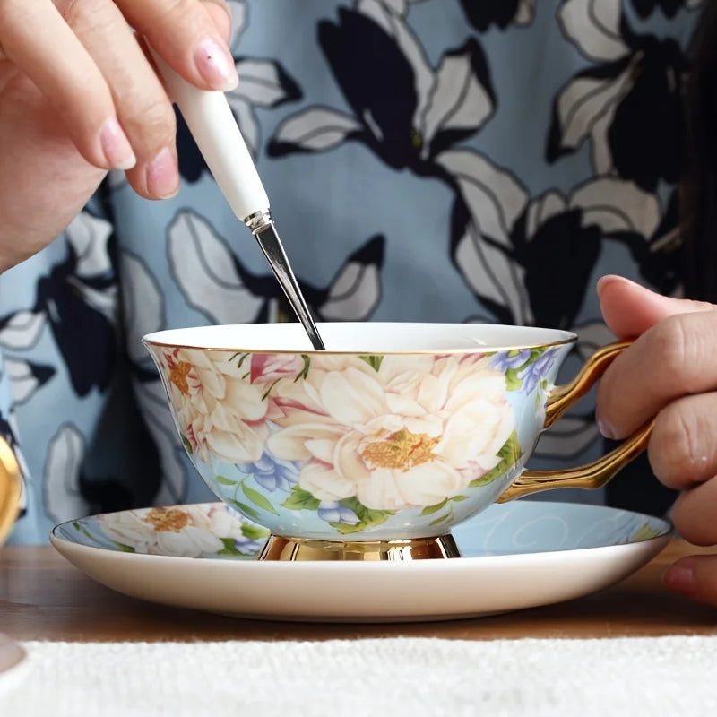 1Pc Euro Style Bone China Cup& Saucer Set, Ceramic Tea Coffee Cup for Home Kitchen Wedding