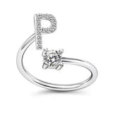 LATS Zircon Initial A-Z Letter Rings for Women Girl Adjustable Opening Ring Name Alphabet Female Wedding Fashion Jewelry Gift