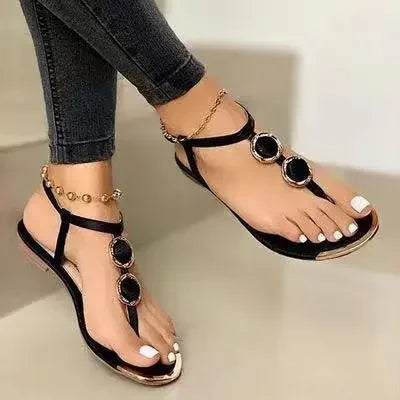 Summer Sandals Women Fashion Casual Beach Outdoor Flip Flop Sandals Metal Decoration Ladies Flat Shoes Big Size 2024