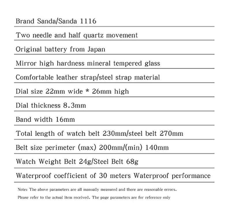 Sanda 1116 New Fashion Elegant Women's Analog Quartz Watch, Rectangle Dial, Water Resistant Business Wristwatch