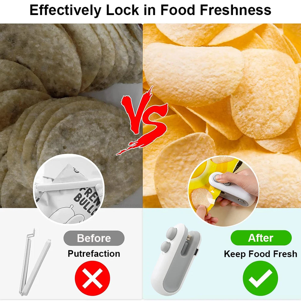 Mini Heat Bag Sealer Rechargeable Food Packaging Heat Sealer Handheld Plastic Bag Sealing Machine Food Package Clip Bag Sealer