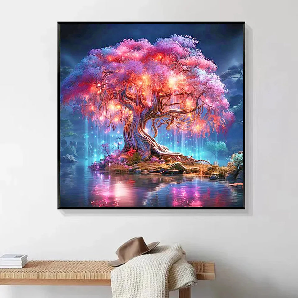 HUACAN Full Diamond Painting Tree New Arrivals 2024 Diamond Mosaic Landscape Rhinestone Pictures Craft Kit