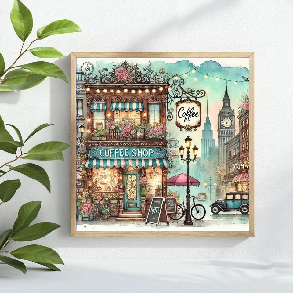 1pc 40X40CM/15.74inch Coffee shop cross stitch Kit DIY kit 11CT/14CT Eco-cotton Thread Hanging Painting Wall decoration