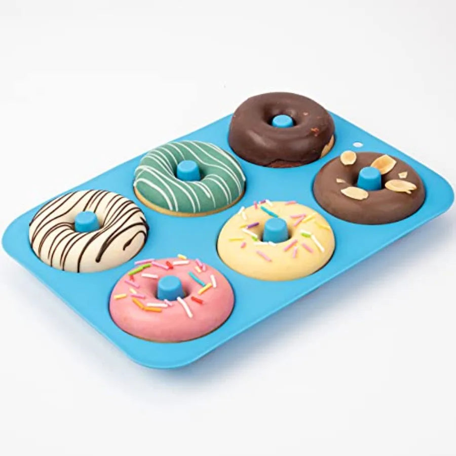 Blue Food Grade LFGB Silicone Donut Mold Set of 2 for 6 Doughnuts Non-Stick Baking Pan Dishwasher Safe Heat and Microwave Resis