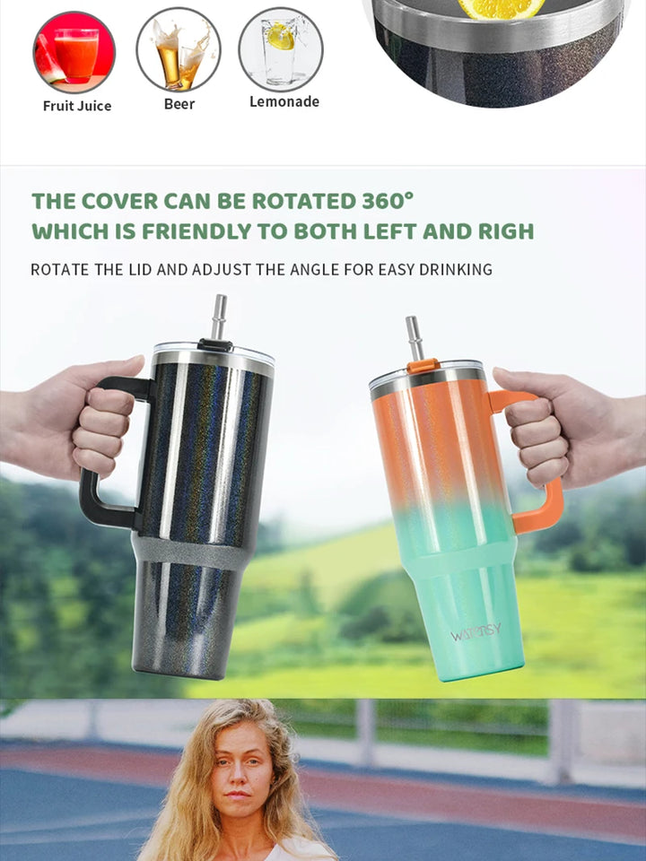 WATERSY 30oz/40oz Stainless Steel Thermal Cup Large Capacity Tumbler with Handle & Straw Insulated Mug Travel for Coffee
