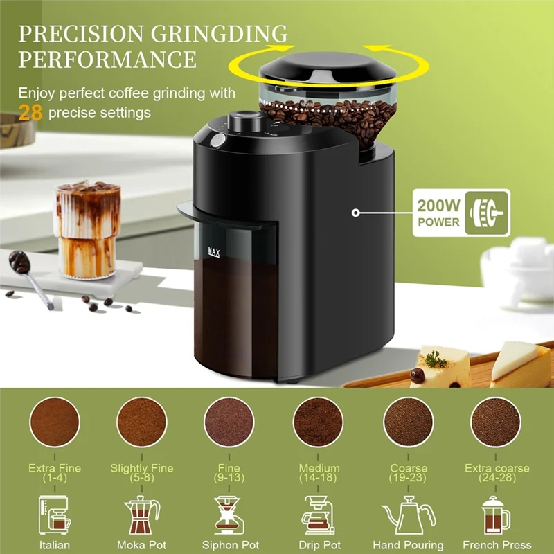 B59B-Electric Burr Coffee Grinder 28 Grind Settings For 12 Cups Adjustable Professional Bean Grinder Household Coffee Grinder US