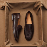 SHOEBOX Retro flat woman loafers new fashion style for spring and autumn 2025, shallow-mouth round-toe genuine leather shoes