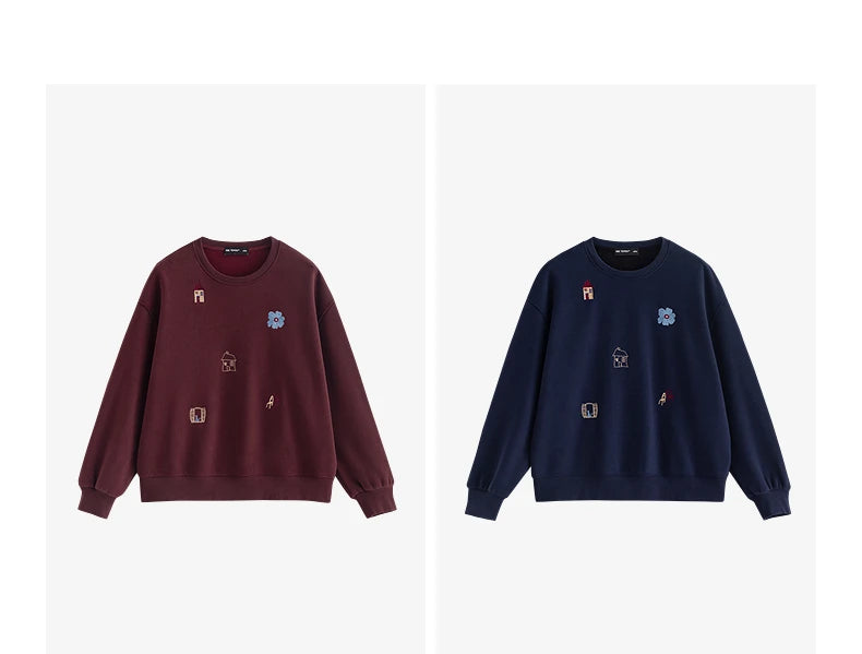 TOYOUTH Women Warm Hoodies Sweatshirt 2025 Winter New Cotton Cartoon Embroidery Age-Reducing Tops