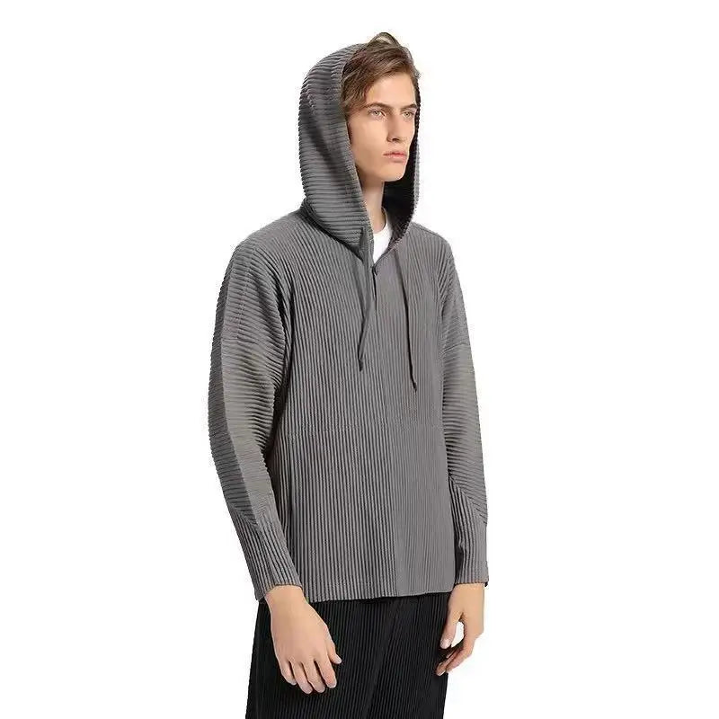 Miyake Pleated Men's Sweatshirt Hoodie Classic Pleated 2025 Summer New Tops Loose Casual Simple Drawstring Pullover Hoodie Male