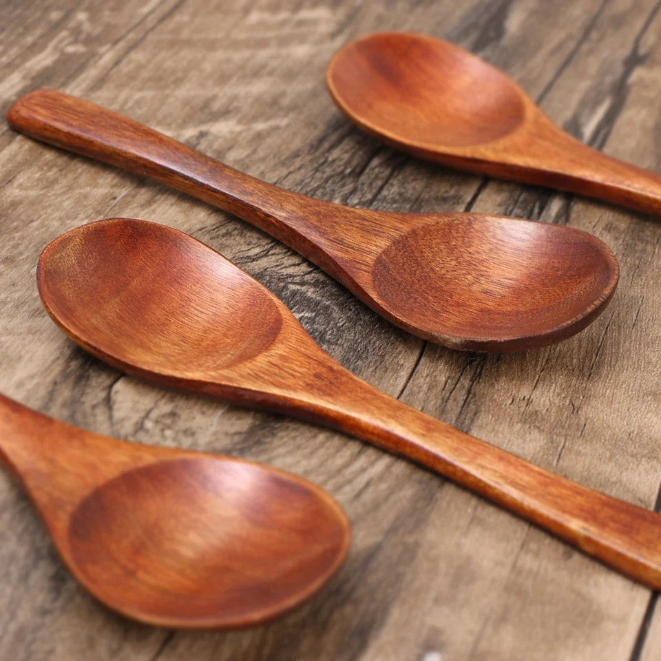 1-10PCS Long Hand Wooden Spoon Ellipse Ladle Sets Tea Coffee Honey Stir Spoons Kitchen Spice Scoops Tableware Stirrer Teaspoons