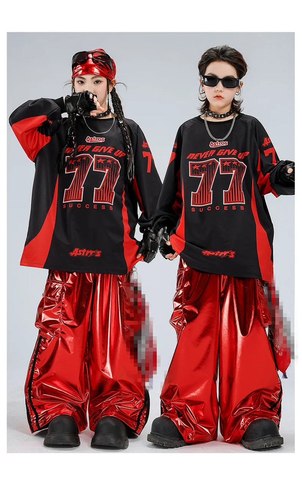 Boys Hip Hop Sweatshirt Shiny Vest Street Dance Cargo Pants Girls K-pop Clothes Set Kid Hip Hop Jazz Costume Children Streetwear
