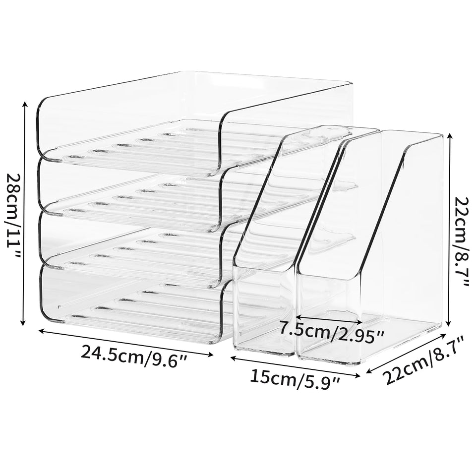 Desk Letter Tray Set, A4 Size Clear PET Stackable Document Organizer Office Desktop File Paper Holder Book Storage Rack.