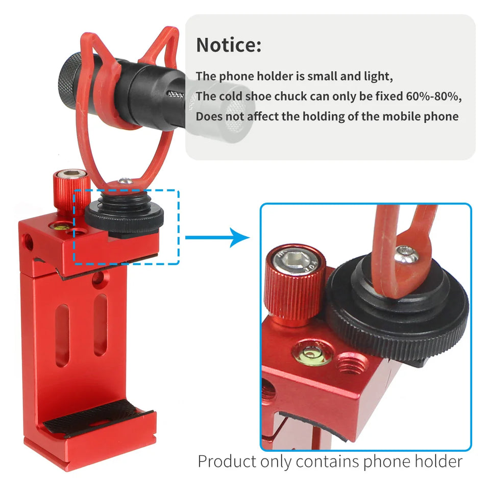 Aluminum Alloy Mobile Phone Holder Clip for Smartphone with Spirit Level Cold Shoe Mount 1/4 3/8 Hole Tripod Head Clamp Bracket