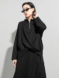 [EAM] Black Irregular Knot Sweatshirt New Stand Collar Long Sleeve Women Big Size Fashion Tide Spring Autumn 2026 1DJ1848