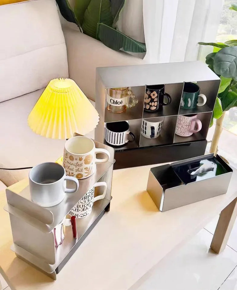 Coffee Cup Storage Display Stand Stainless Steel Retro Bath Bedroom Cosmetics Organization Rack Luxury Creative Home Accessories