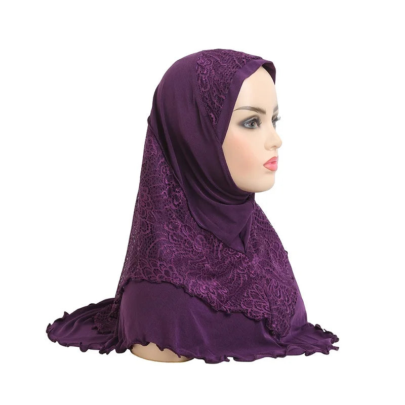 New Arrivals 70*60CM Women Crystal Hemp Turban Hats Lace Splicing Muslim Head Wrap Fashion Scarves Hijab For Lady