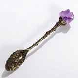 Natural Purple Amethyst Metal Spoons  Coffee Spoon Dessert Copper Spoon Long Handle Vintage Ice Cream Mixing Spoon