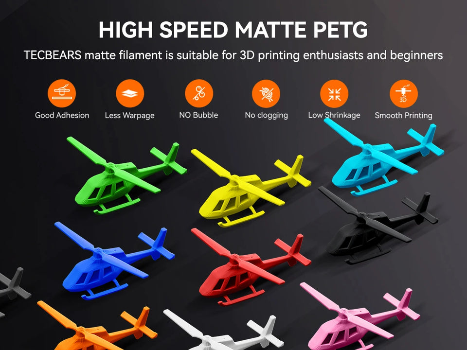 TECBEARS High Speed Matte PETG 3D Filament 1.75mm 5KG petg 600mm/s  Neatly Wound Multi Color FDM 3D Printer Materials DIY Gift