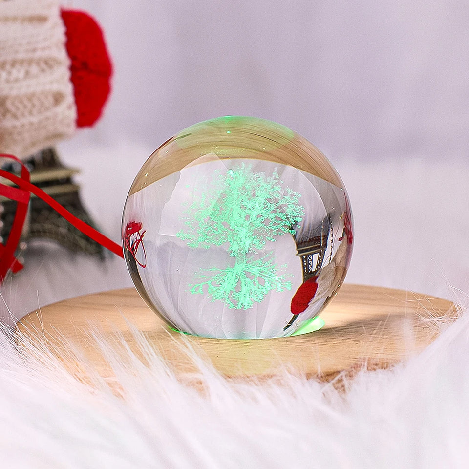 50mm Tree of Life Crystal Ball 3D Laser Engraved Paperweight Yoga Meditation Healing Glass Ball Sphere Globe Home Decor Figurine