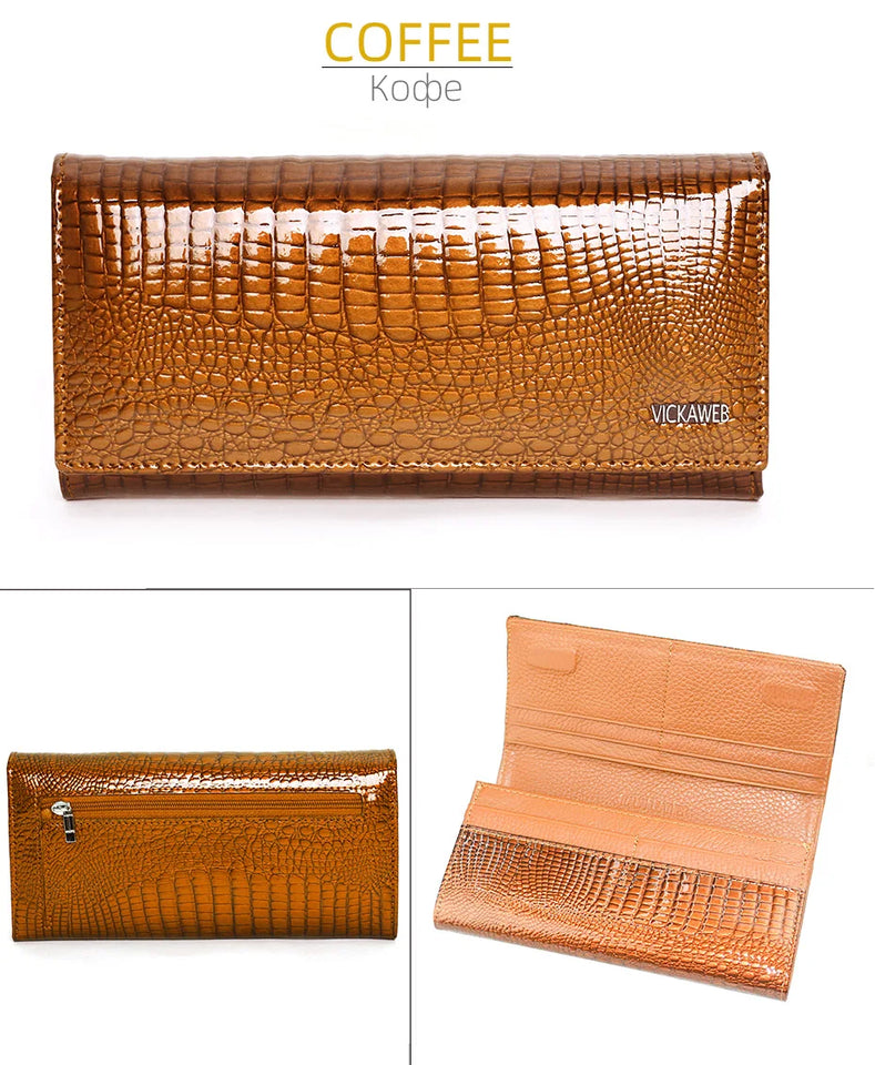 New Women Magnetic Hasp Wallet Genuine Leather Coin Purse Ladies Long Fashion Female Card Hold Money Bag AE501-1