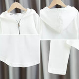Girls Cotton Plain Hooded Half Zip Cropped Sweatshirt Jackets School Kids Track Pullover Jumper Children Work Coat Tops 3-16Yrs