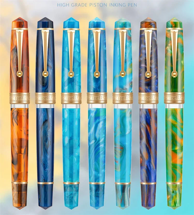 Smooth Asvine P20 Piston Filling Fountain Pen Acrylic Beautiful Patterns EF/F/M Nib with Golden Clip Writing Office Gift Box Pen