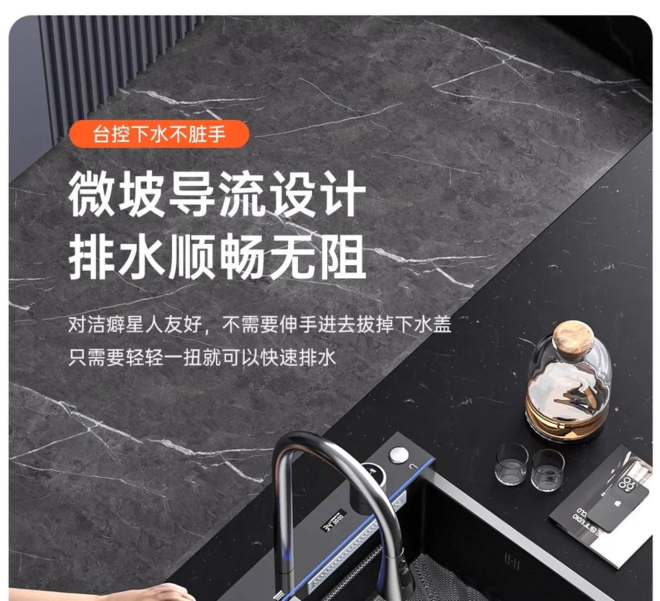 304 Stainless Steel Kitchen Sink, Large Single Sink, Thickened Whale Relief, Digital Display, Washbasin, Washbasin