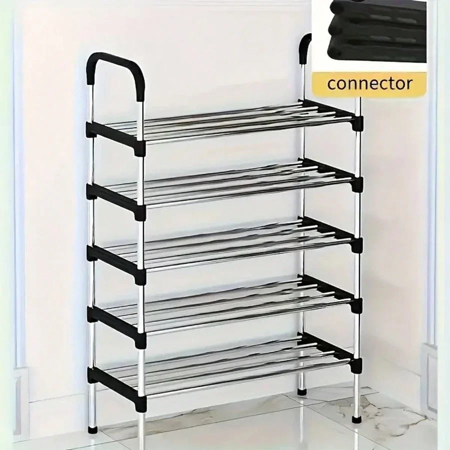 5-Layer Stackable Shoe Rack, Space-Saving Black & Blue Vertical Shoe Storage Cabinet for Wardrobes & Corners