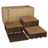 Acacia Wood Connected Deck Tiles for Patio & Outdoor Decor, 12"x12" Firm Weatherproof Non-Slip Wooden Flooring, 22/33 Panels