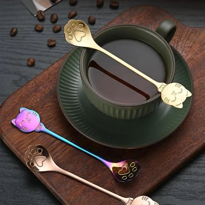 Creative Cat Claw Spoon Ice Cream Cake Dessert Teaspoon Scoops Tableware Kitchen Accessories Stainless Steel Coffee Mixing Spoon