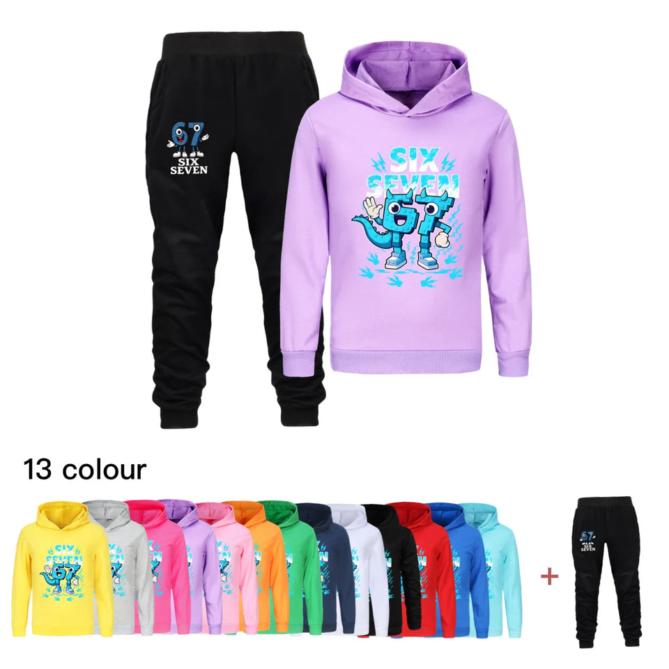 Kids Clothes Steal a Brainrot Six Seven 6-7  Baby Girls Hooded Sweatshirt Pants 2pcs Set Boys Autumn Pullover Tracksuits 5192