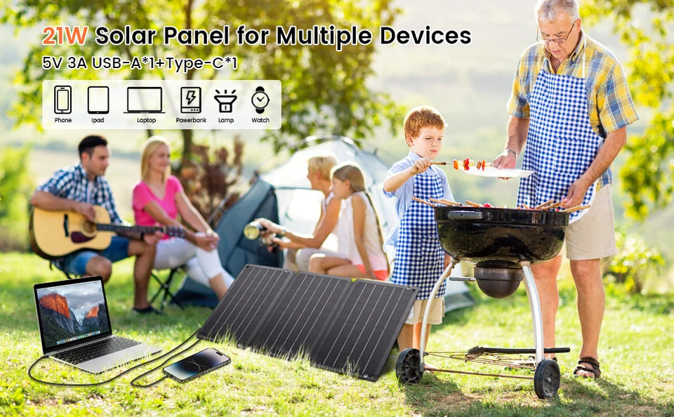 21W Portable Solar Panel, Foldable Solar Panel Charger 6V/3A Camping Hiking Backpacking Ultra-Fast Solar Phone Charger Dual USB