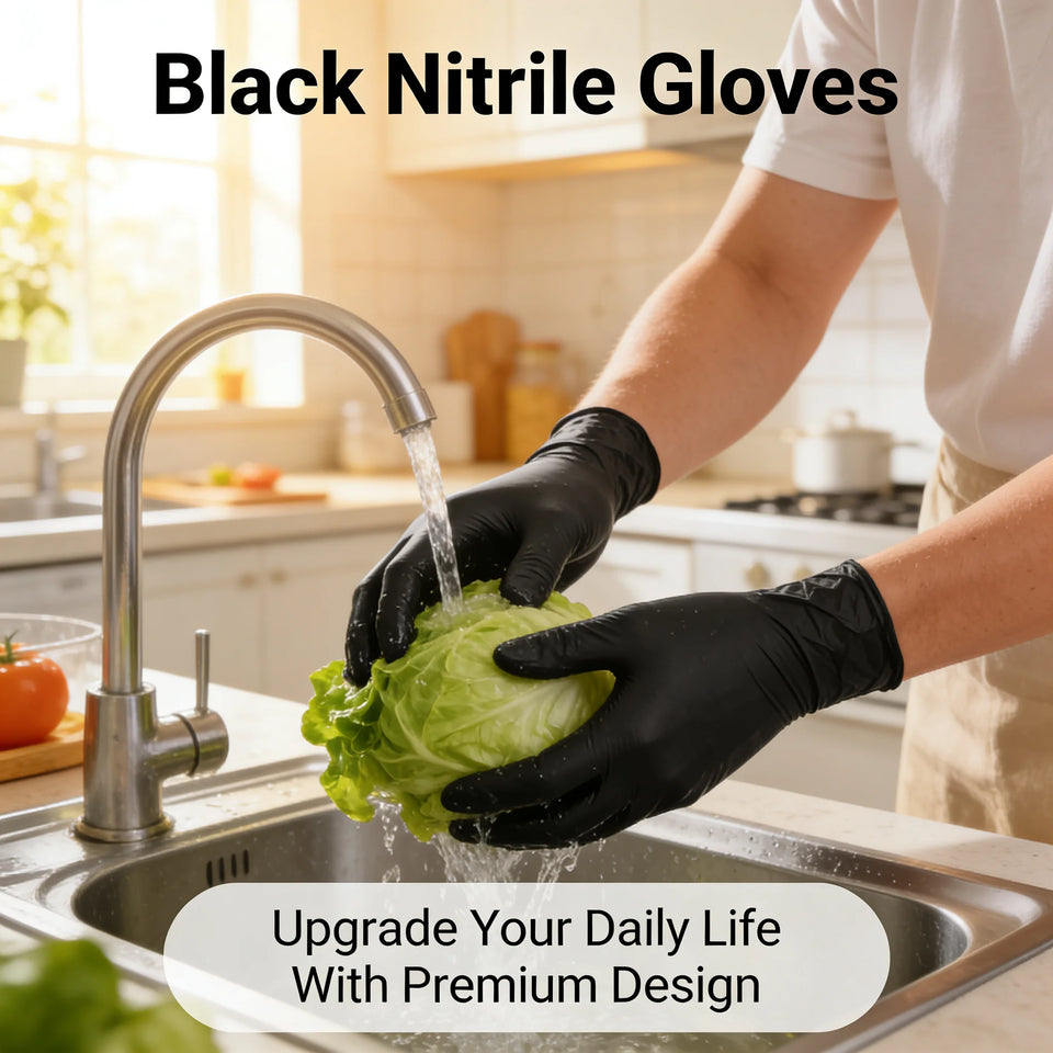 100pcs Disposable Black Nitrile Gloves Powder-Free Latex-Free Tear Resistant for Food Handling Kitchen Cooking Cleaning