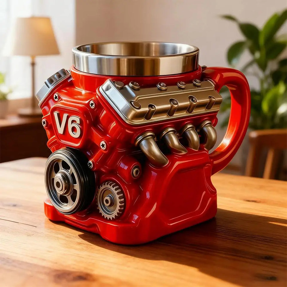 V8 Engine Coffee Mug, Retro V6 Engine Coffee Mug, Personalized Stainless Steel Wall Insulation Mug Xmas New Year Gifts for Mens