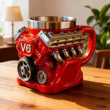 V8 Engine Coffee Mug, Retro V6 Engine Coffee Mug, Personalized Stainless Steel Wall Insulation Mug Xmas New Year Gifts for Mens